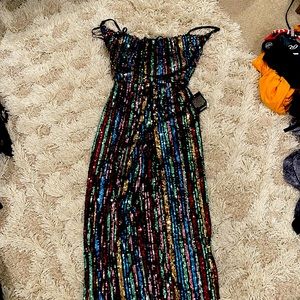 NWT BEBE Sequin Jumpsuit Pantsuit Jumper Multicolor Size XS